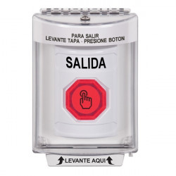 SS2336XT-ES STI White Indoor/Outdoor Flush Momentary (Illuminated) with Red Lens Stopper Station with EXIT Label Spanish