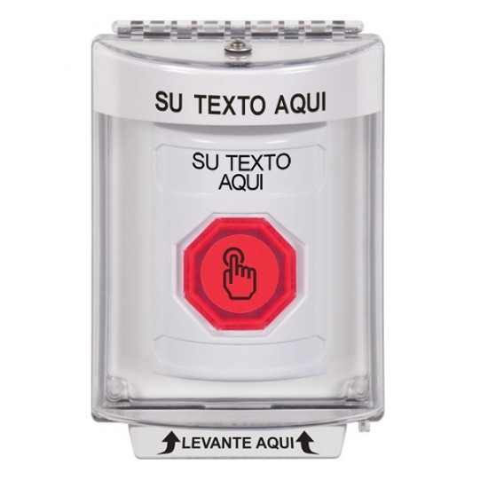 SS2336ZA-ES STI White Indoor/Outdoor Flush Momentary (Illuminated) Stopper Station w/ Custom Text Spanish