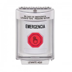 SS2337EM-ES STI White Indoor/Outdoor Flush Weather Resistant Momentary Stopper Station w/ EMERGENCY Spanish