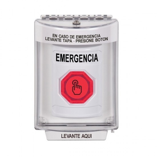 SS2337EM-ES STI White Indoor/Outdoor Flush Weather Resistant Momentary Stopper Station w/ EMERGENCY Spanish