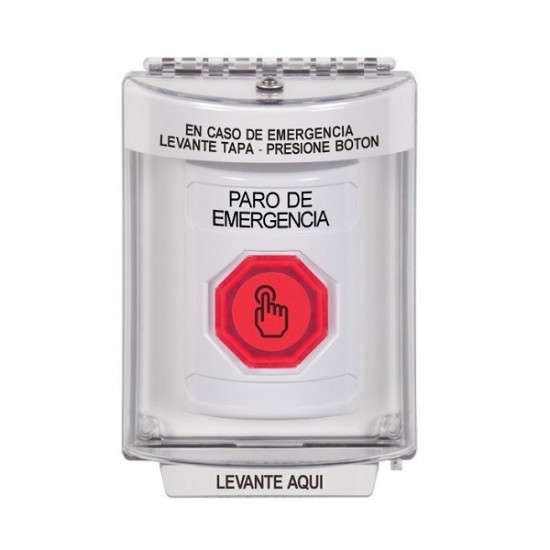 SS2337ES-ES STI White Indoor/Outdoor Flush Weather Resistant Momentary Stopper Station w/ EMERGENCY STOP Spanish
