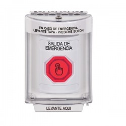 SS2337EX-ES STI White Indoor/Outdoor Flush Weather Resistant Momentary (Illuminated) with Red Lens Stopper Station with EMERGENCY EXIT Label Spanish