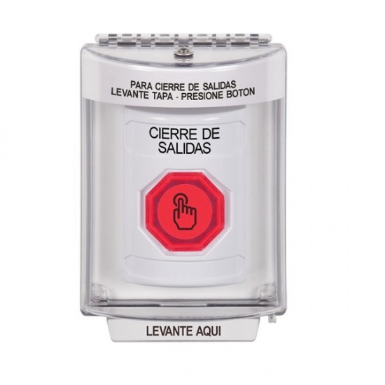 SS2337LD-ES STI White Indoor/Outdoor Flush Weather Resistant Momentary Stopper Station w/ LOCKDOWN Spanish