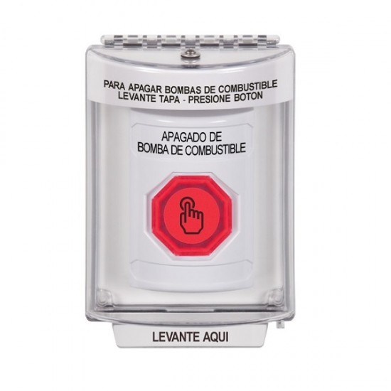 SS2337PS-ES STI White Indoor/Outdoor Flush Weather Resistant Momentary Stopper Station w/ FUEL PUMP SHUT DOWN Spanish