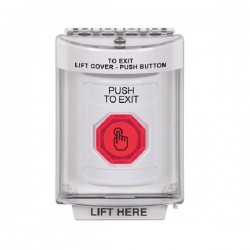 SS2337PX-EN STI White Indoor/Outdoor Flush Weather Resistant Momentary Stopper Station w/ PUSH TO EXIT Label