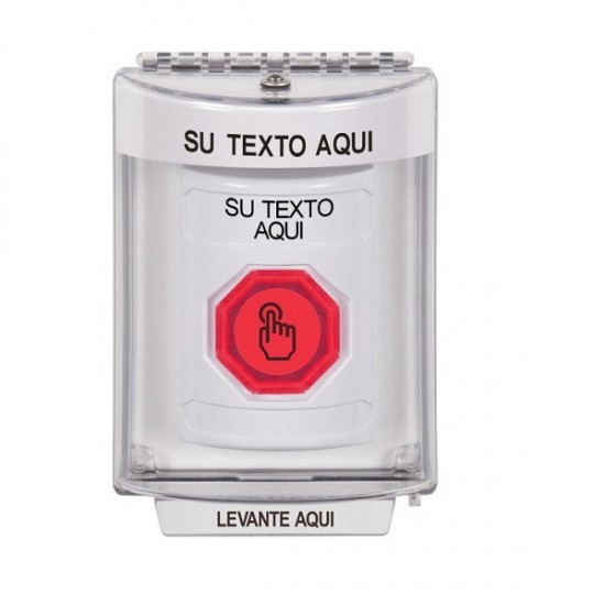 SS2337ZA-ES STI White Indoor/Outdoor Flush Weather Resistant Momentary Stopper Station w/ Custom Text Spanish