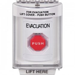 SS2338EV-ES STI White Indoor/Outdoor Flush Pneumatic (Illuminated) Stopper Station with EVACUATION Label Spanish