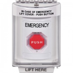 SS2339EM-EN STI White Indoor/Outdoor Flush Turn-to-Reset (Illuminated) Stopper Station with EMERGENCY Label English
