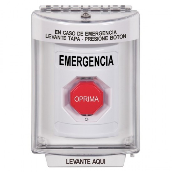 SS2339EM-ES STI White Indoor/Outdoor Flush Turn-to-Reset (Illuminated) Stopper Station with EMERGENCY Label Spanish