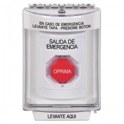 SS2339EX-ES STI White Indoor/Outdoor Flush Turn-to-Reset (Illuminated) Stopper Station with EMERGENCY EXIT Label Spanish