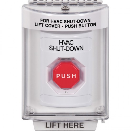 SS2339HV-EN STI White Indoor/Outdoor Flush Turn-to-Reset (Illuminated) Stopper Station with HVAC SHUT DOWN Label English