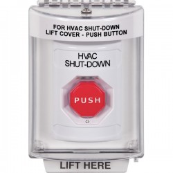 SS2339HV-ES STI White Indoor/Outdoor Flush Turn-to-Reset (Illuminated) Stopper Station with HVAC SHUT DOWN Label Spanish