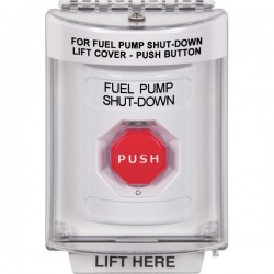 SS2339PS-EN STI White Indoor/Outdoor Flush Turn-to-Reset (Illuminated) Stopper Station with FUEL PUMP SHUT DOWN Label English