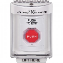 SS2339PX-EN STI White Indoor/Outdoor Flush Turn-to-Reset (Illuminated) Stopper Station with PUSH TO EXIT Label English