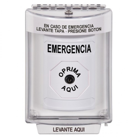 SS2340EM-ES STI White Indoor/Outdoor Flush w/ Horn Key-to-Reset Stopper Station with EMERGENCY Label Spanish