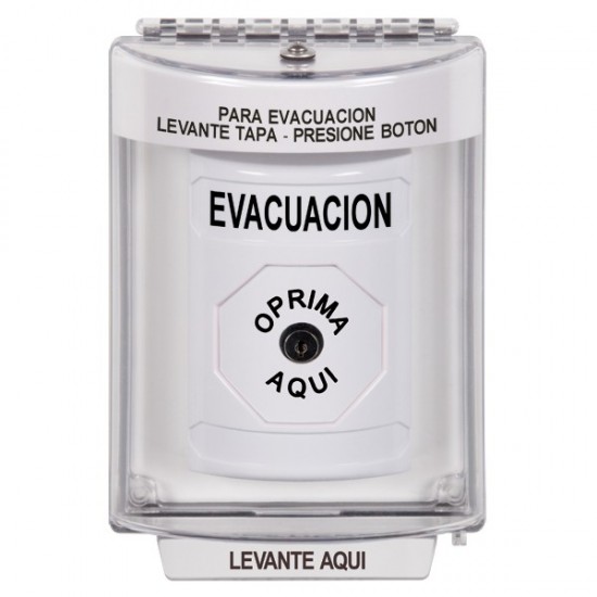 SS2340EV-ES STI White Indoor/Outdoor Flush w/ Horn Key-to-Reset Stopper Station with EVACUATION Label Spanish