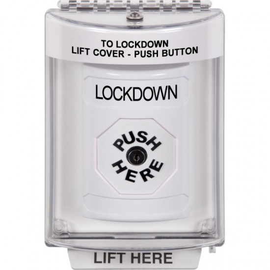 SS2340LD-EN STI White Indoor/Outdoor Flush w/ Horn Key-to-Reset Stopper Station with LOCKDOWN Label English