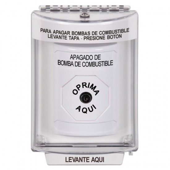 SS2340PS-ES STI White Indoor/Outdoor Flush w/ Horn Key-to-Reset Stopper Station with FUEL PUMP SHUT DOWN Label Spanish