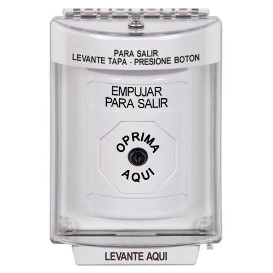 SS2340PX-ES STI White Indoor/Outdoor Flush w/ Horn Key-to-Reset Stopper Station with PUSH TO EXIT Label Spanish