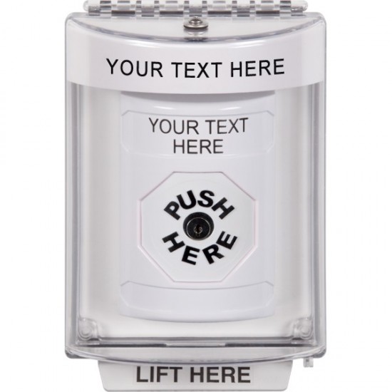 SS2340ZA-EN STI White Indoor/Outdoor Flush w/ Horn Key-to-Reset Stopper Station with Non-Returnable Custom Text Label English