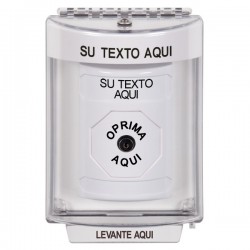SS2340ZA-ES STI White Indoor/Outdoor Flush w/ Horn Key-to-Reset Stopper Station with Non-Returnable Custom Text Label Spanish