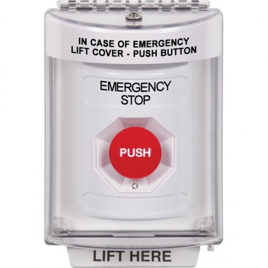 SS2341ES-EN STI White Indoor/Outdoor Flush w/ Horn Turn-to-Reset Stopper Station with EMERGENCY STOP Label English
