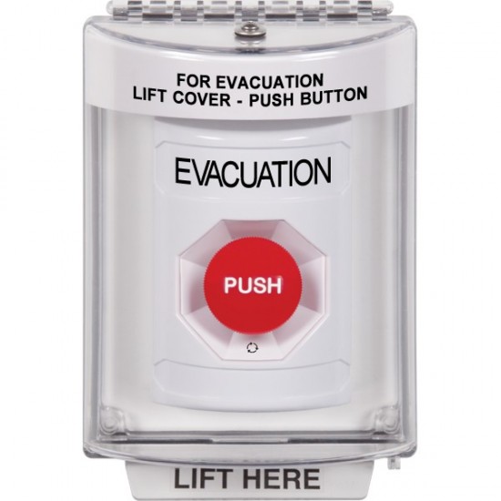 SS2341EV-EN STI White Indoor/Outdoor Flush w/ Horn Turn-to-Reset Stopper Station with EVACUATION Label English