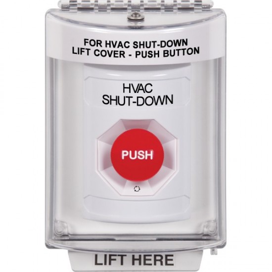 SS2341HV-EN STI White Indoor/Outdoor Flush w/ Horn Turn-to-Reset Stopper Station with HVAC SHUT DOWN Label English