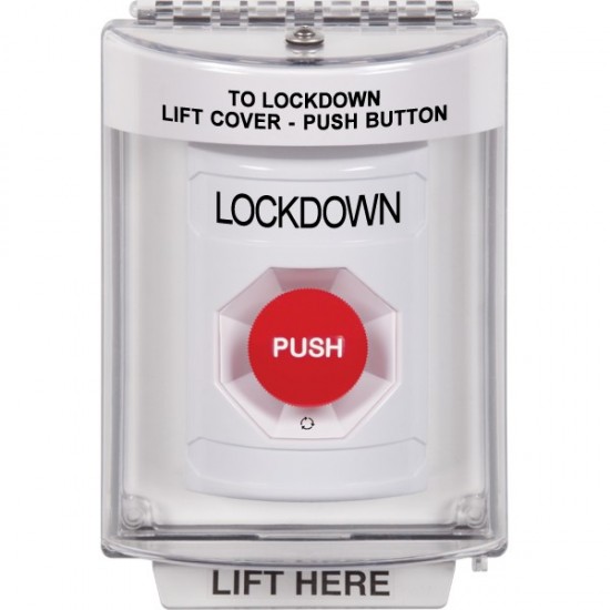 SS2341LD-EN STI White Indoor/Outdoor Flush w/ Horn Turn-to-Reset Stopper Station with LOCKDOWN Label English