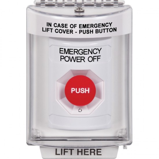 SS2341PO-EN STI White Indoor/Outdoor Flush w/ Horn Turn-to-Reset Stopper Station with EMERGENCY POWER OFF Label English