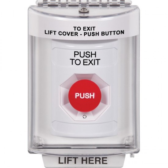 SS2341PX-EN STI White Indoor/Outdoor Flush w/ Horn Turn-to-Reset Stopper Station with PUSH TO EXIT Label English