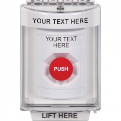 SS2341ZA-ES STI White Indoor/Outdoor Flush w/ Horn Turn-to-Reset Stopper Station with Non-Returnable Custom Text Label Spanish