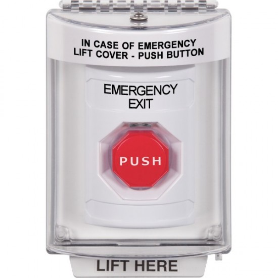 SS2342EX-EN STI White Indoor/Outdoor Flush w/ Horn Key-to-Reset (Illuminated) Stopper Station with EMERGENCY EXIT Label English