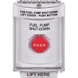 SS2342PS-EN STI White Indoor/Outdoor Flush w/ Horn Key-to-Reset Stopper Station w/ FUEL PUMP SHUT DOWN Label
