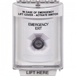 SS2343EX-EN STI White Indoor/Outdoor Flush w/ Horn Key-to-Activate Stopper Station with EMERGENCY EXIT Label English