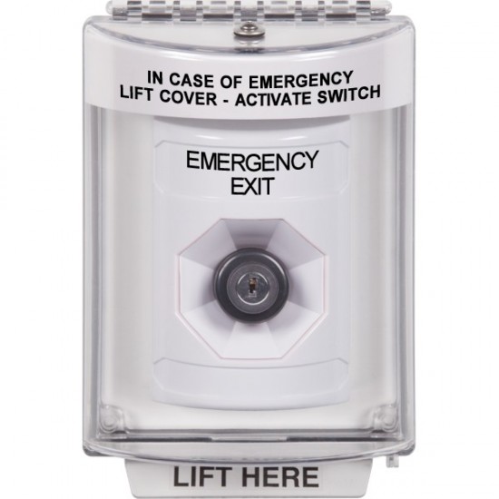 SS2343EX-EN STI White Indoor/Outdoor Flush w/ Horn Key-to-Activate Stopper Station with EMERGENCY EXIT Label English