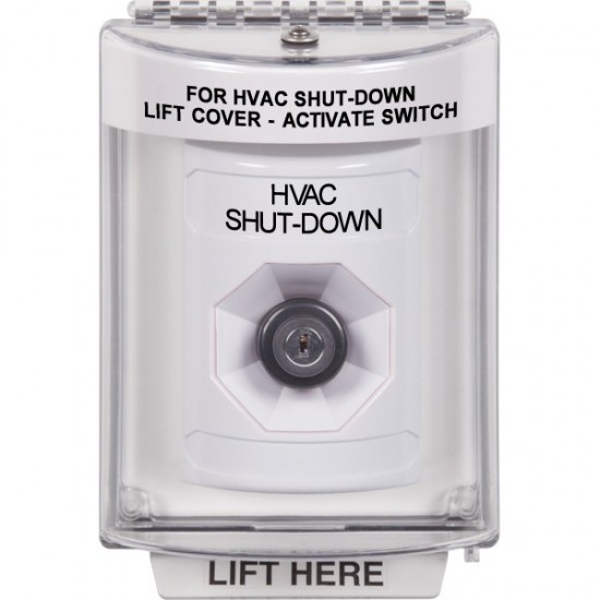 SS2343HV-EN STI White Indoor/Outdoor Flush w/ Horn Key-to-Activate Stopper Station with HVAC SHUT DOWN Label English