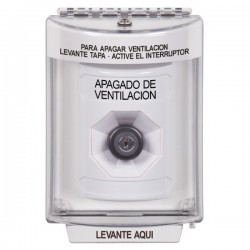 SS2343HV-ES STI White Indoor/Outdoor Flush w/ Horn Key-to-Activate Stopper Station with HVAC SHUT DOWN Label Spanish