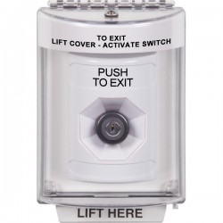 SS2343PX-EN STI White Indoor/Outdoor Flush w/ Horn Key-to-Activate Stopper Station with PUSH TO EXIT Label English