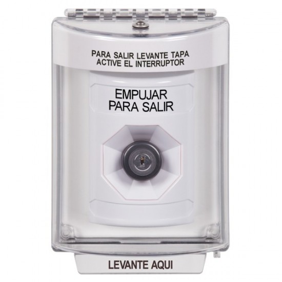 SS2343PX-ES STI White Indoor/Outdoor Flush w/ Horn Key-to-Activate Stopper Station with PUSH TO EXIT Label Spanish
