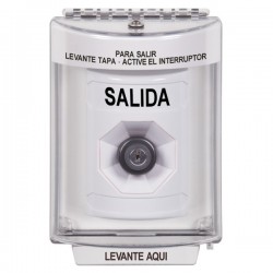 SS2343XT-ES STI White Indoor/Outdoor Flush w/ Horn Key-to-Activate Stopper Station with EXIT Label Spanish