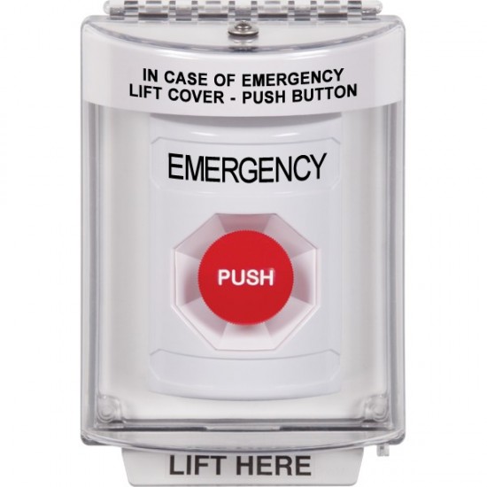 SS2344EM-EN STI White Indoor/Outdoor Flush w/ Horn Momentary Stopper Station with EMERGENCY Label English SS2344EM-EN STI White Indoor/Outdoor Flush w/ Horn Momentary Stopper Station with EMERGENCY Label English