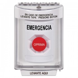 SS2344EM-ES STI White Indoor/Outdoor Flush w/ Horn Momentary Stopper Station with EMERGENCY Label Spanish