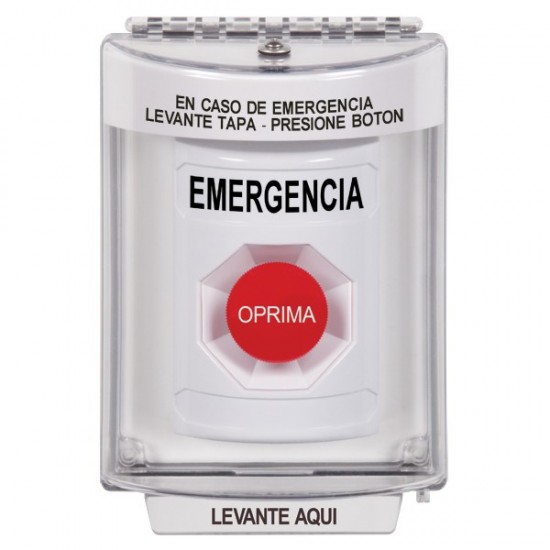 SS2344EM-ES STI White Indoor/Outdoor Flush w/ Horn Momentary Stopper Station with EMERGENCY Label Spanish