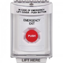 SS2344EX-EN STI White Indoor/Outdoor Flush w/ Horn Momentary Stopper Station with EMERGENCY EXIT Label English