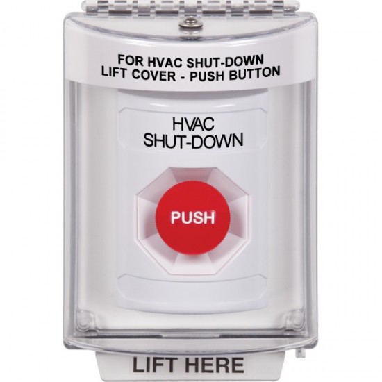 SS2344HV-EN STI White Indoor/Outdoor Flush w/ Horn Momentary Stopper Station with HVAC SHUT DOWN Label English