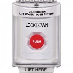 SS2344LD-EN STI White Indoor/Outdoor Flush w/ Horn Momentary Stopper Station with LOCKDOWN Label English