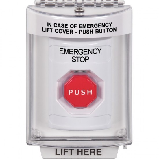 SS2345ES-EN STI White Indoor/Outdoor Flush w/ Horn Momentary (Illuminated) Stopper Station with EMERGENCY STOP Label English