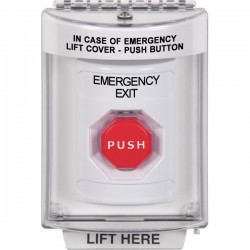 SS2345EX-EN STI White Indoor/Outdoor Flush w/ Horn Momentary (Illuminated) Stopper Station with EMERGENCY EXIT Label English