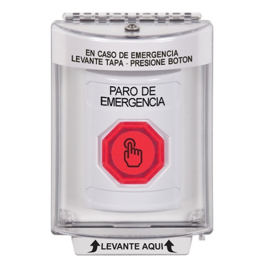 SS2346ES-ES STI White Indoor/Outdoor Flush w/ Horn Momentary (Illuminated) Stopper Station w/ EMERGENCY STOP Spanish